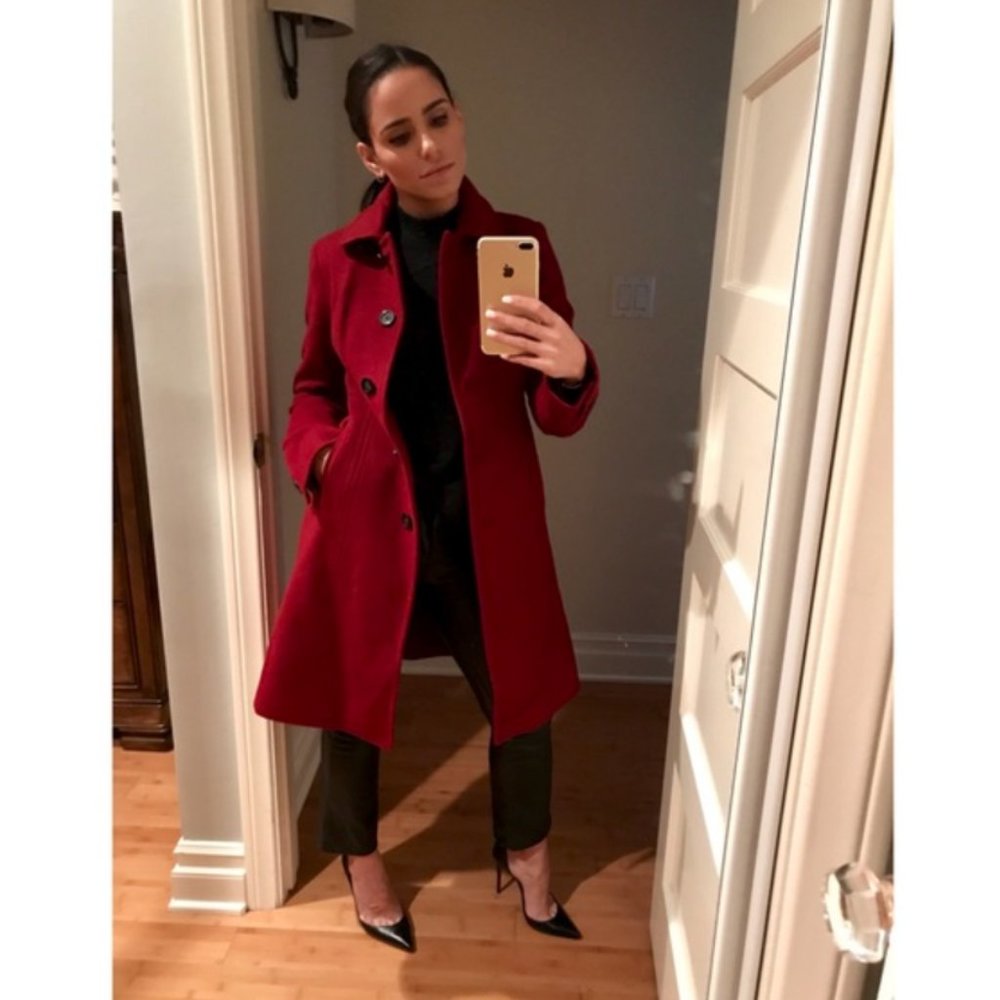 Anne Klein Women's Single-Breasted Wool-Blend Coat RED SIZE M